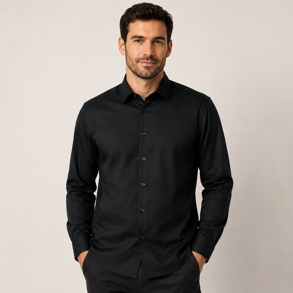 Van Heusen Flex Men’s M Black Dress Shirt 15-15.5 32/33 Stretch Wrinkle Free